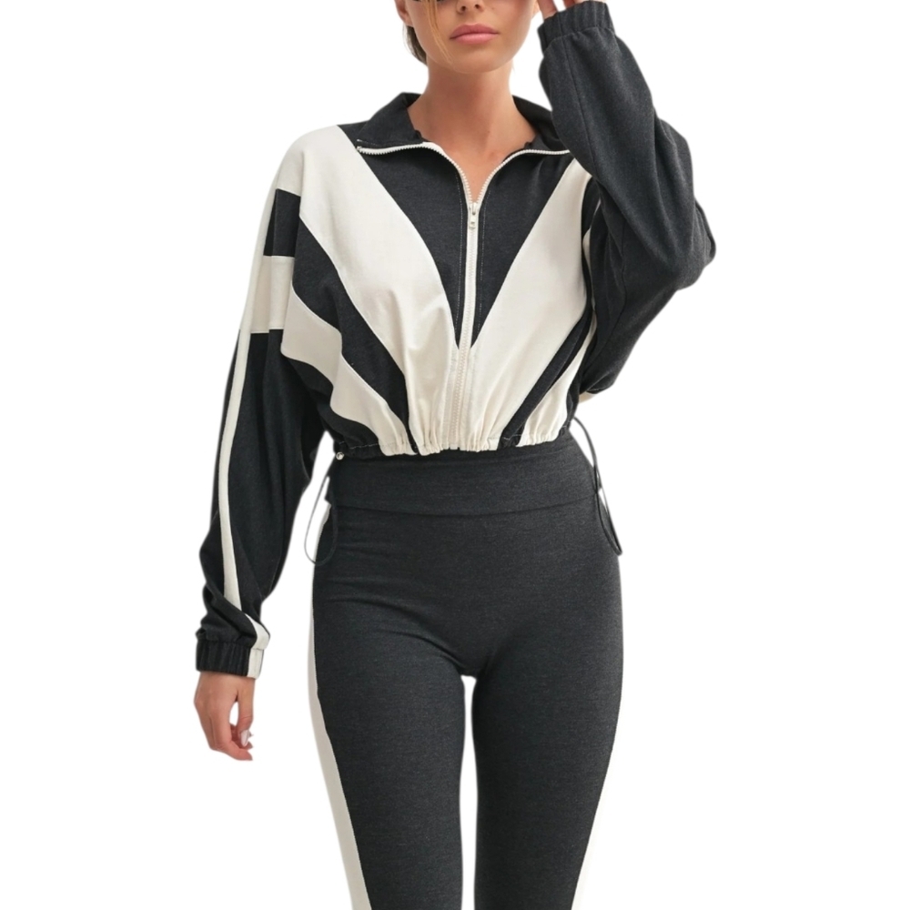 Janosilk Black and White Women's cropped lightweight track jacket small